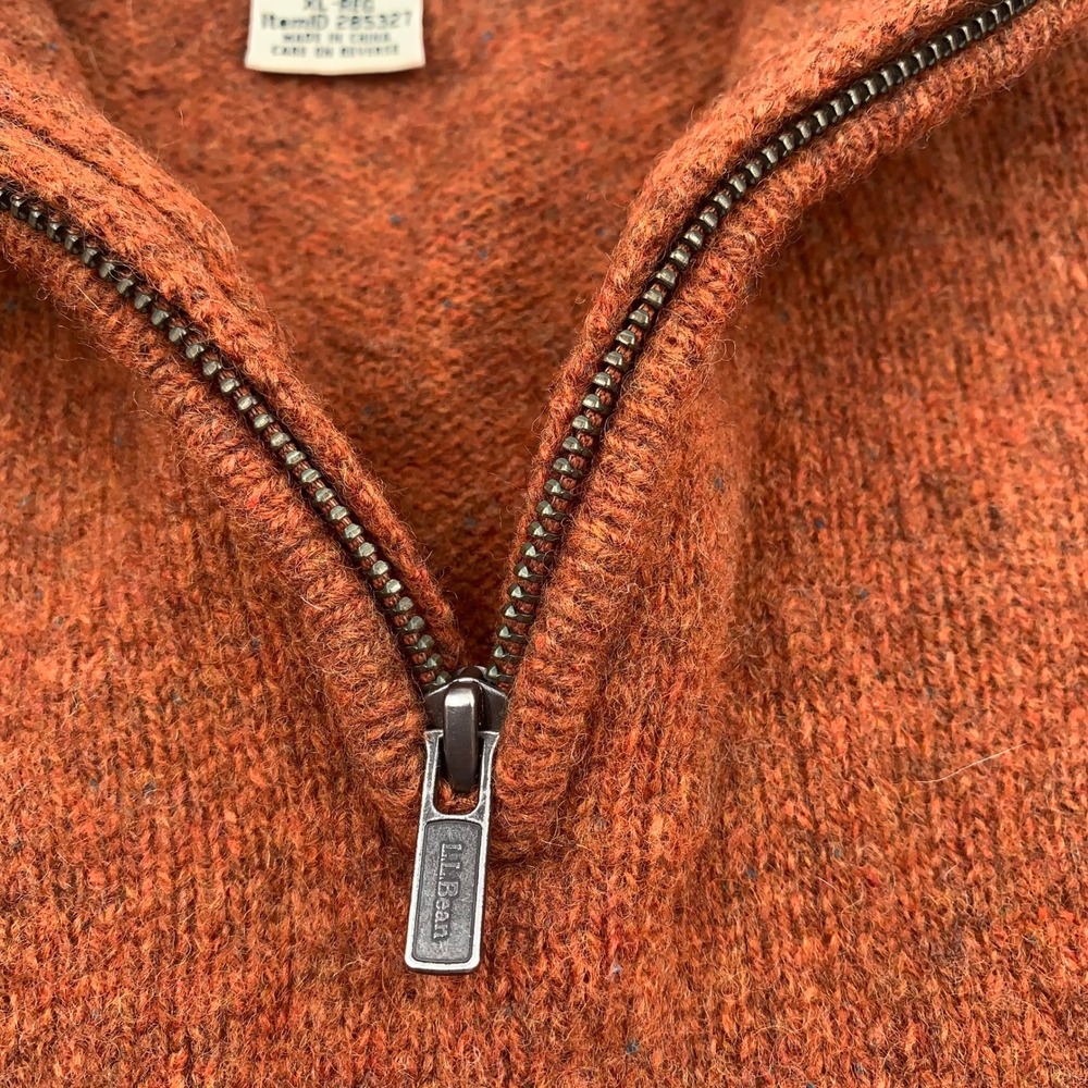 LL Bean Shetland Wool Quarter Zip Mens XL Orange Excellent Elbow Patches 285327 - Picture 6 of 8
